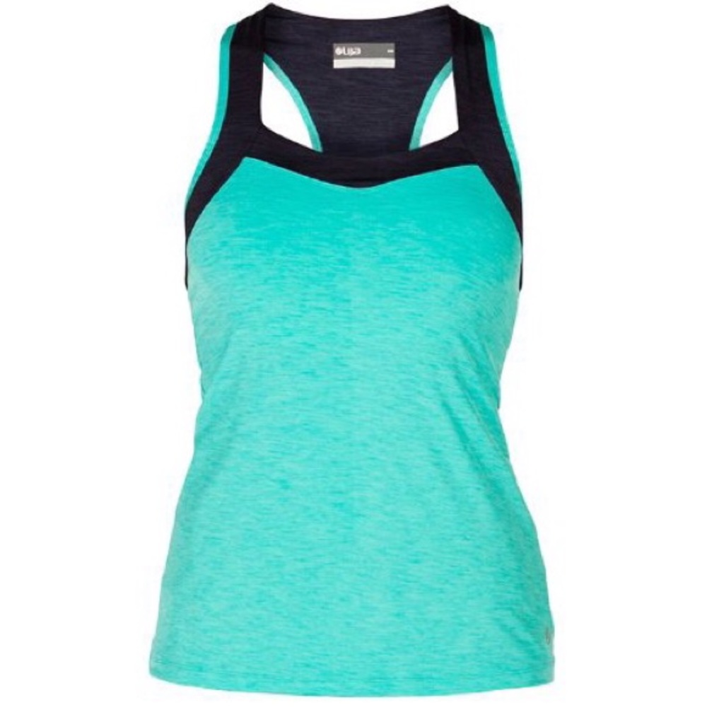 LIJA women’s score racer back tank in teal & navy